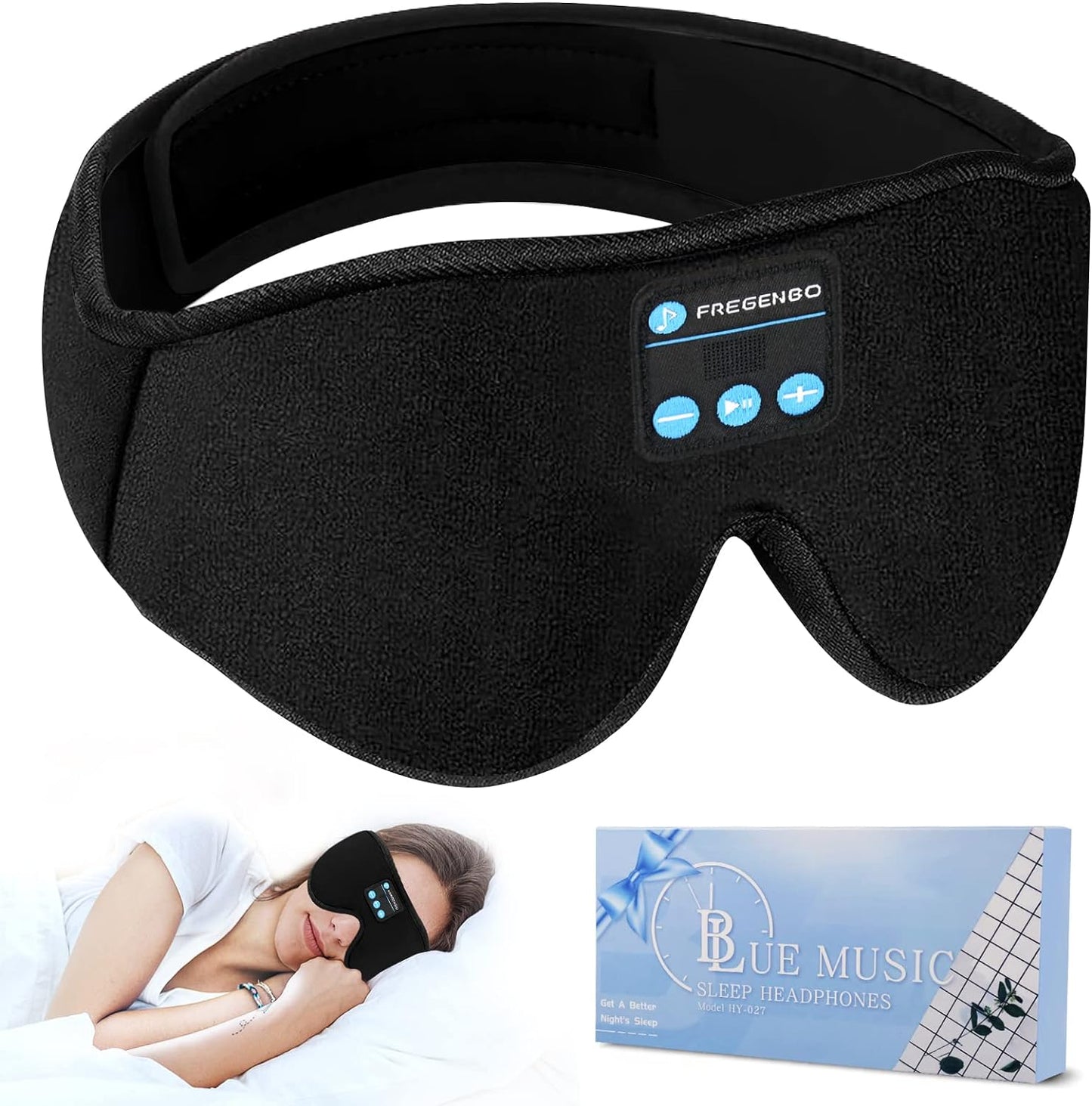 Sleep Headphones Eye Mask, 20-27 Adjustable Music 3D Sleep Mask Upgraded, Wireless Sleeping Headphones for Side Sleepers, Handsfree for Meditation Insomnia Travel(Black)