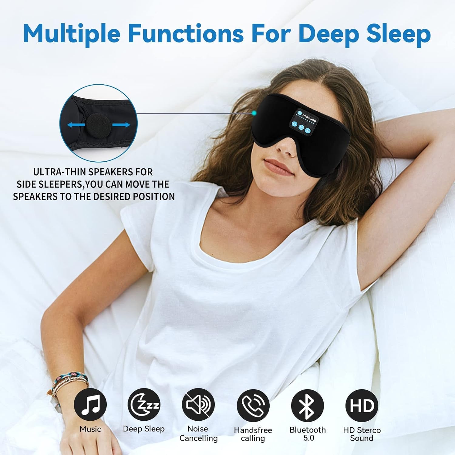 Sleep Headphones Eye Mask, 20-27 Adjustable Music 3D Sleep Mask Upgraded, Wireless Sleeping Headphones for Side Sleepers, Handsfree for Meditation Insomnia Travel(Black)