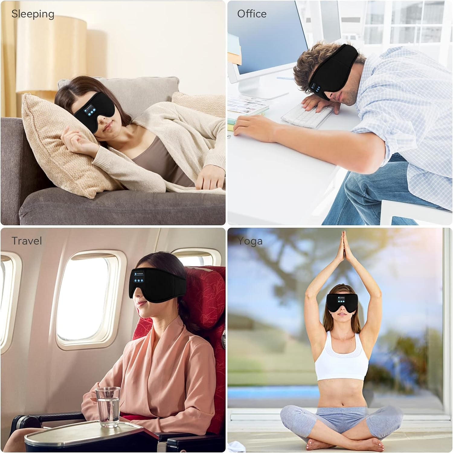 Sleep Headphones Eye Mask, 20-27 Adjustable Music 3D Sleep Mask Upgraded, Wireless Sleeping Headphones for Side Sleepers, Handsfree for Meditation Insomnia Travel(Black)