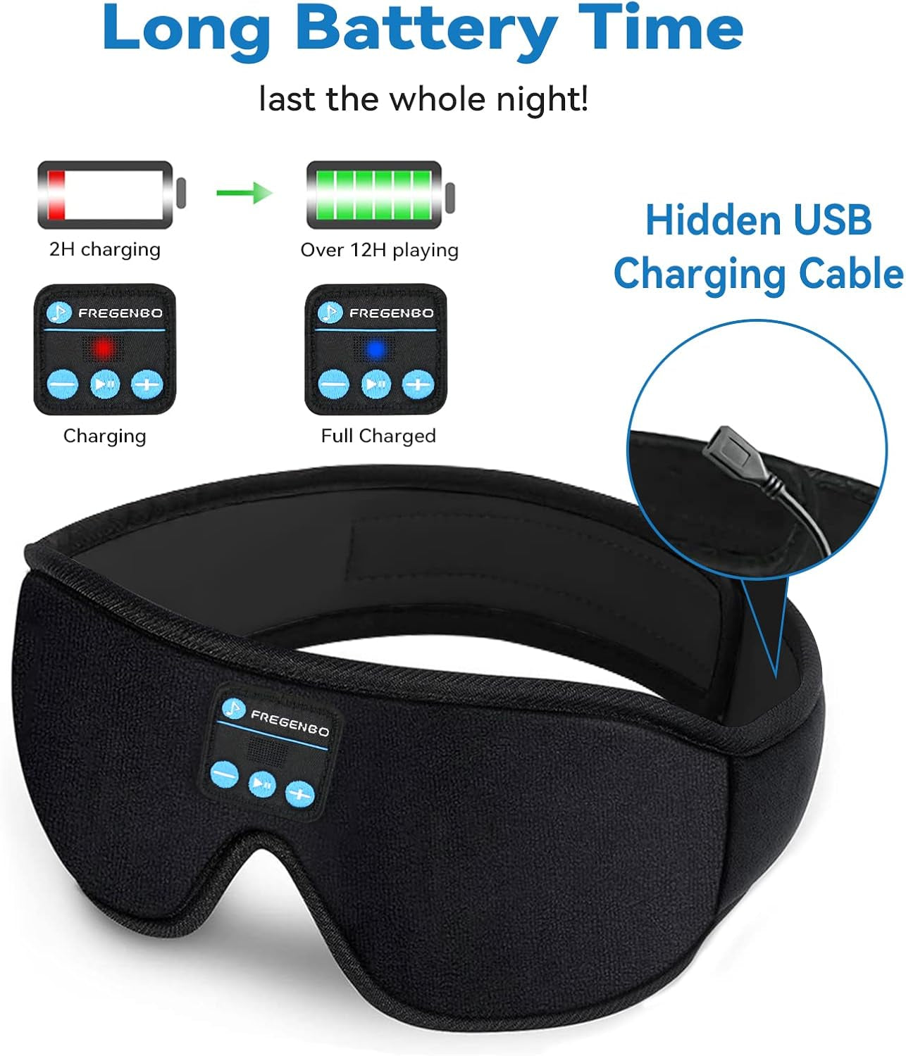 Sleep Headphones Eye Mask, 20-27 Adjustable Music 3D Sleep Mask Upgraded, Wireless Sleeping Headphones for Side Sleepers, Handsfree for Meditation Insomnia Travel(Black)