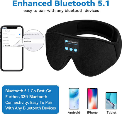 Sleep Headphones Eye Mask, 20-27 Adjustable Music 3D Sleep Mask Upgraded, Wireless Sleeping Headphones for Side Sleepers, Handsfree for Meditation Insomnia Travel(Black)
